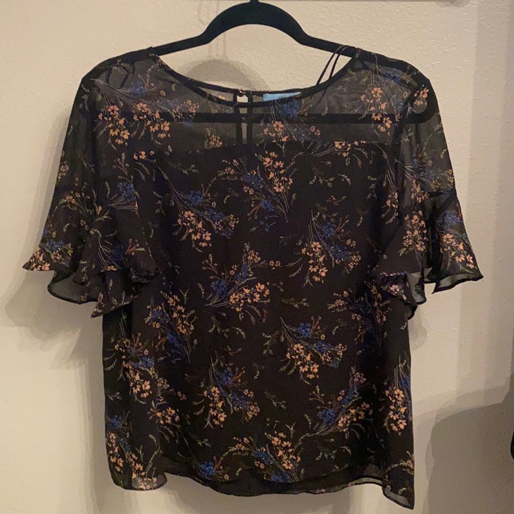 Light pink and blue floral blouse